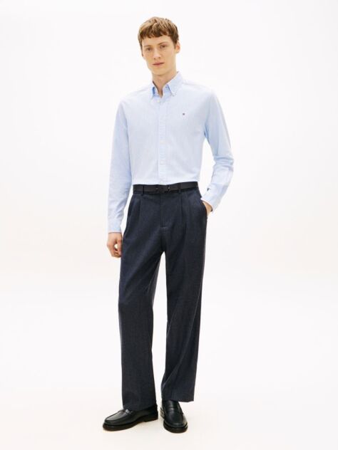 Blue Smart Casual Wool Blend Trousers  Men