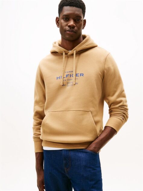 Brown Perfect for fighting the cold, this warm hoodie is enhanced with a stylish, tonal Tommy Hilfiger logo and crafted from high-quality interlock knit.  Men