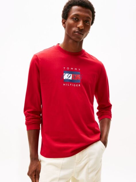 Red Flag Graphic Jersey Long Sleeve T-Shirt  Men