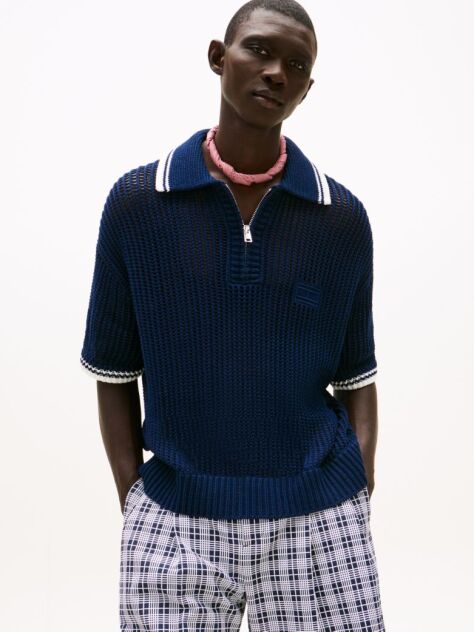 Blue The Runway Collection Regular Mesh Polo Shirt  Men