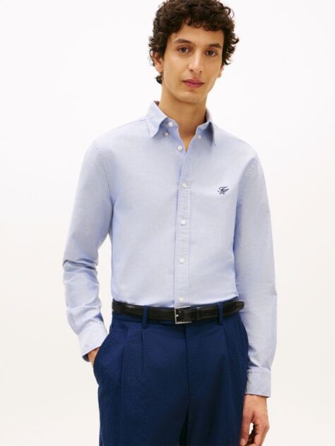 Blue Heritage Regular Fit Logo Embroidery Oxford Shirt  Men
