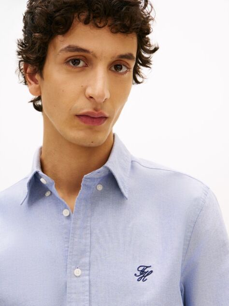 Blue Heritage Regular Fit Logo Embroidery Oxford Shirt  Men