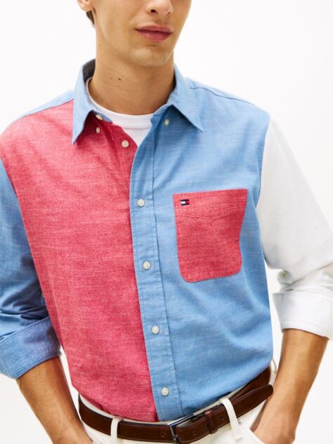 Multi Hilfiger Flag Relaxed Fit Colour-Blocked Chambray Shirt  Men