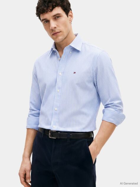 Multi Performance Regular Fit Pique Stripe Oxford Shirt  Men