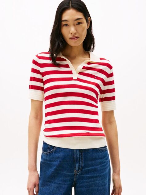 Multi Short Sleeve Polo Collar Jumper  Women