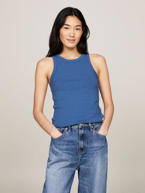Blue Ribbed Slim Fit Tank Top  Women