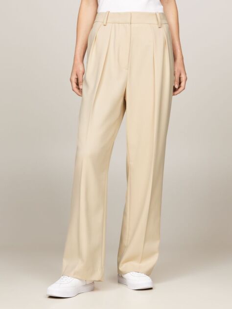 Beige Pigment Dyed Relaxed Straight Leg Trousers  Women