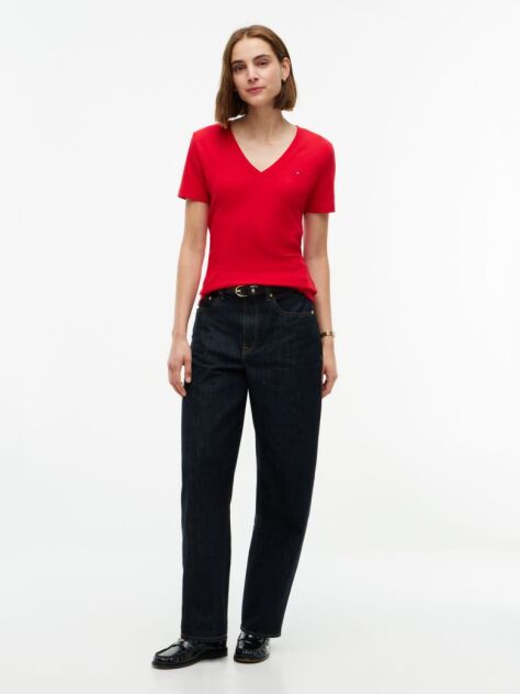 Κόκκινο T-Shirt Με Λαιμόκοψη V Και Slim Γραμμή  Γυναίκες
