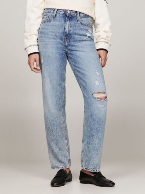 Denim Classics High Rise Fitted Straight Distressed Ankle Jeans  Women