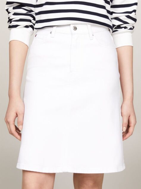 White High Rise White Denim A-Line Mini Skirt  Women