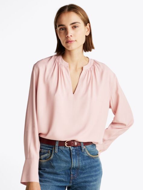 Pink Gathered V-Neck Relaxed Blouse  Women