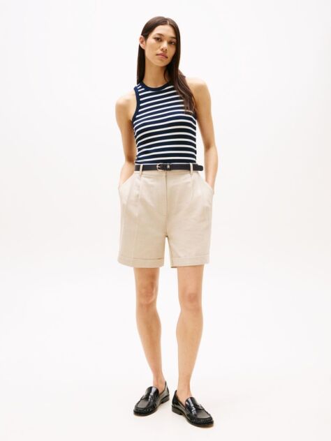 Beige Pleated Bermuda Shorts  Women