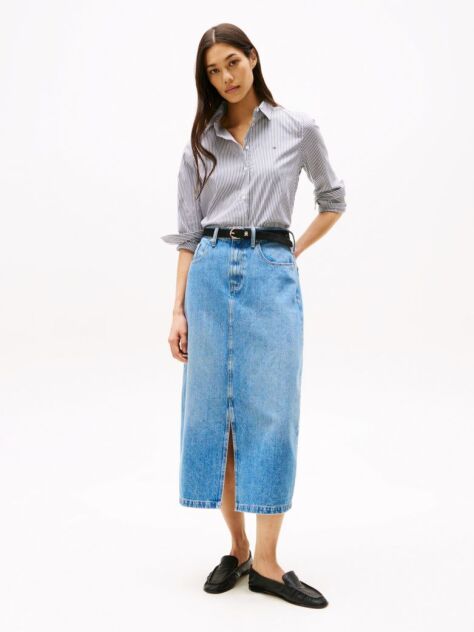 Blue High Rise Denim Midi Skirt  Women