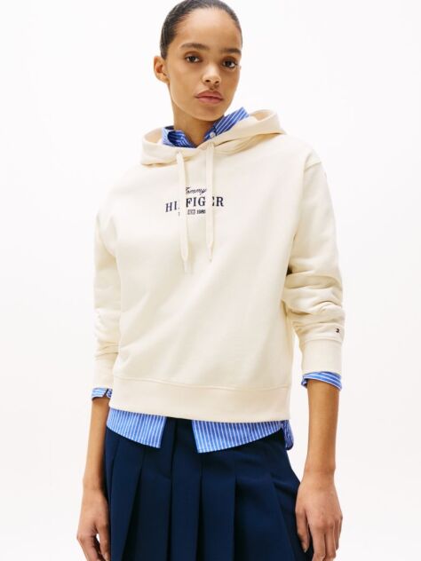 Beige Logo Embroidery Hoody  Women