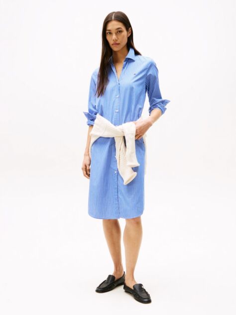 Blue Stripe Poplin Midi Shirt Dress  Women