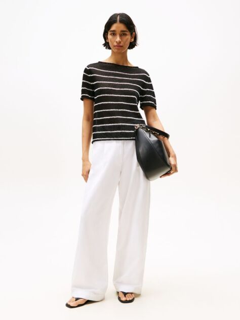 White Wide Leg Trousers With Linen  Women