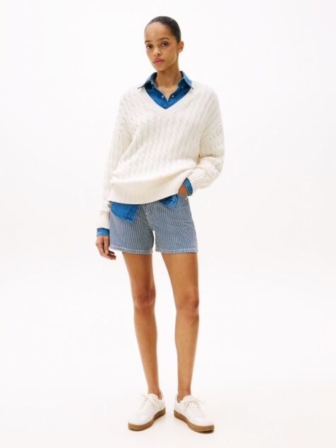 Multi Stripe Flared Denim Shorts  Women