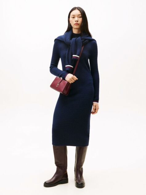 Blue Cable Knit Midi Jumper Dress With Cashmere  Women