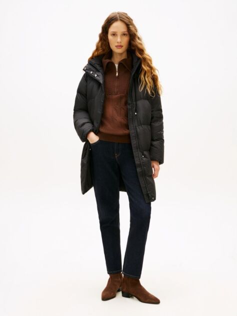 Black Water Repellent Down Hooded Coat  Women