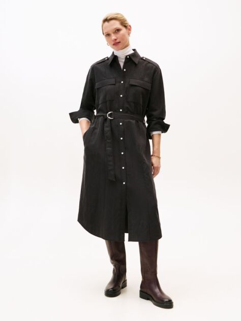 Black Relaxed Midi Belted Utility Dress  Women