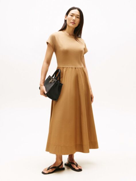 Brown Gold-Tone Button Midi Dress  Women