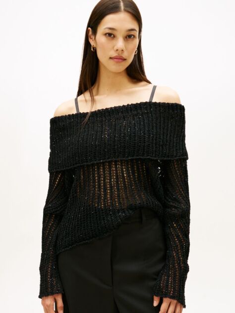 Black Sequin Cowl Neck Slim Jumper  Women