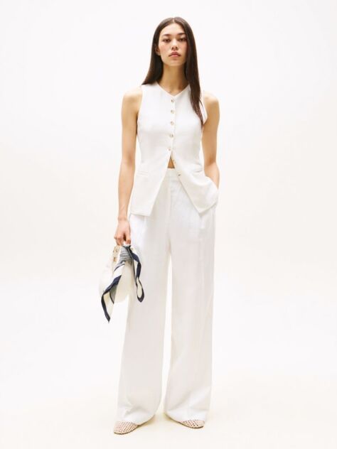 White Relaxed Linen Blend Suit Trousers  Women