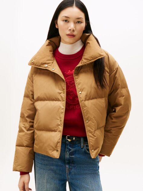 Brown Crest Embroidery Down Puffer Jacket  Women
