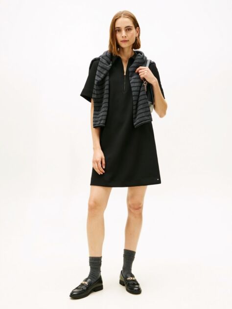 Black Half-Zip Relaxed Shift Dress  Women