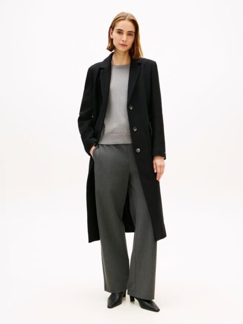 Black Wool Blend Longline Coat With Cashmere  Women