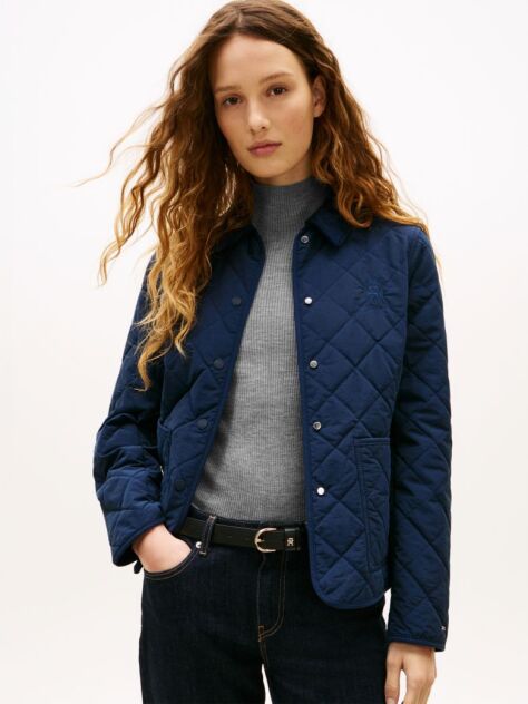 Blue Crest Embroidery Padded Quilted Slim Jacket  Women