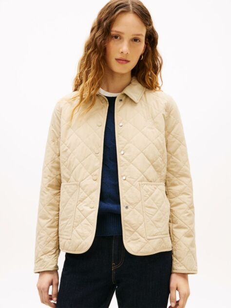 Beige Crest Embroidery Padded Quilted Slim Jacket  Women