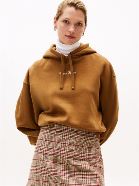 Khaki Textured Logo Relaxed Fleece Hoody  Women