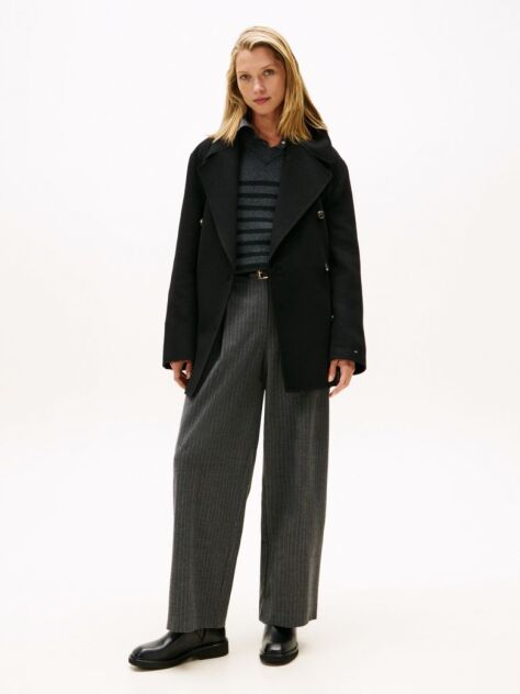 Black Wool Blend Double Breasted Peacoat  Women