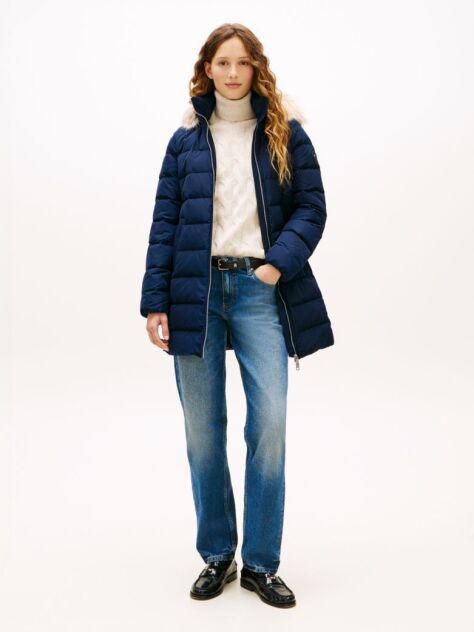 Blue Faux Fur Hood Down Puffer Coat  Women