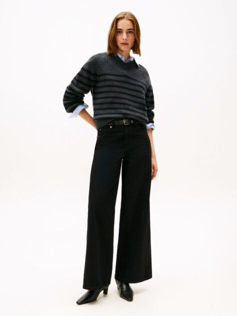 Black 70s High Rise Wide Leg Black Jeans  Women