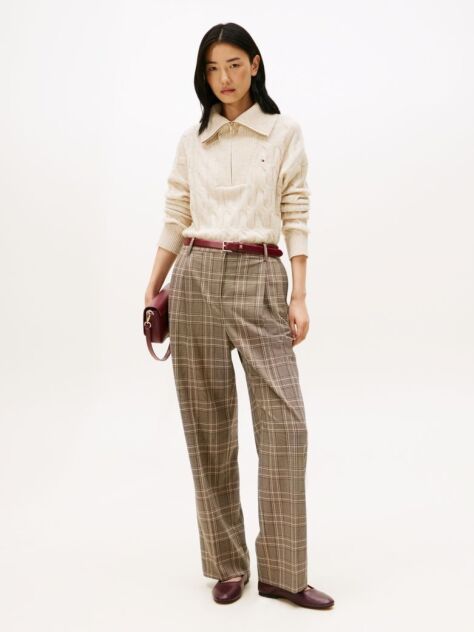 Multi Check Relaxed Straight Leg Trousers  Women