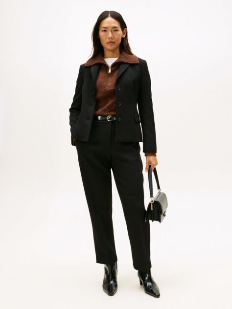 Black Slim Straight Leg Trousers  Women