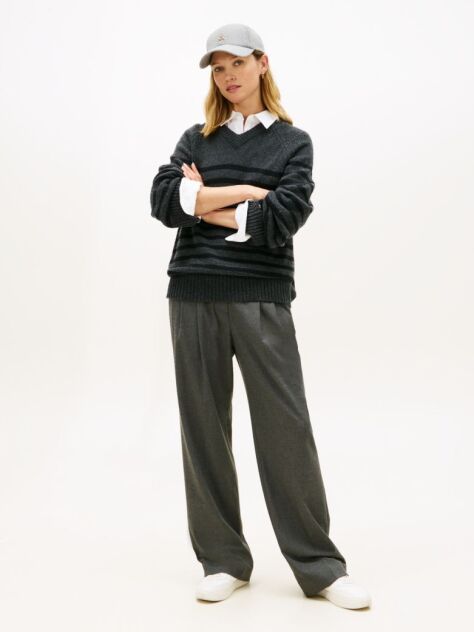 Grey Relaxed Straight Leg Flannel Trousers  Women