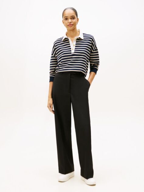 Black Timeless Wool Blend Loose Straight Leg Trousers  Women