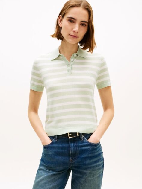 Multi Short Sleeve Polo Jumper With Silk  Women