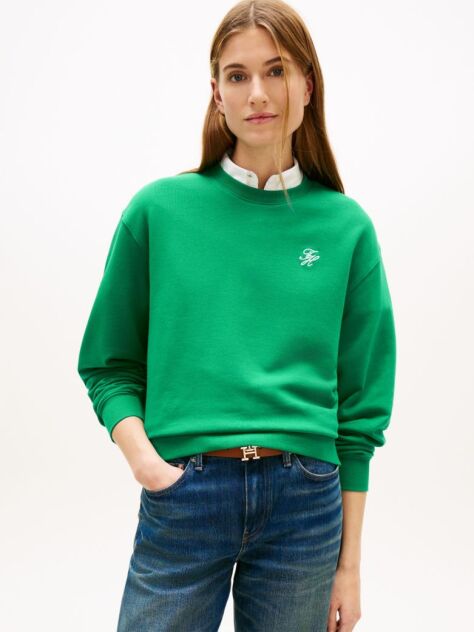 Green Logo Embroidery Crew Neck Sweatshirt  Women