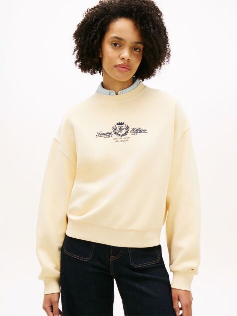 Beige Crest Embroidery Relaxed Terry Sweatshirt  Women
