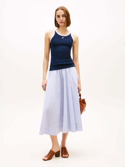 Multi Logo Waistband Midi A-Line Skirt  Women