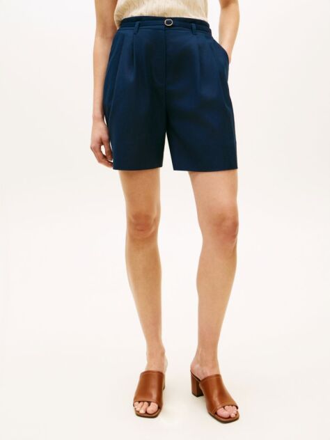 Blue Linen Blend Wide Leg Shorts  Women