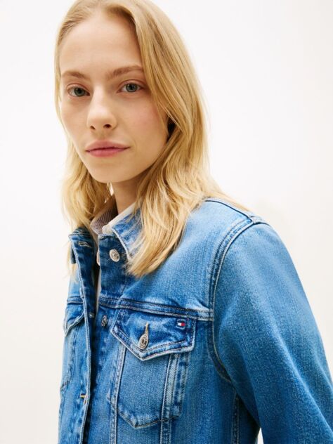 Blue Flag Embroidery Slim Denim Jacket  Women