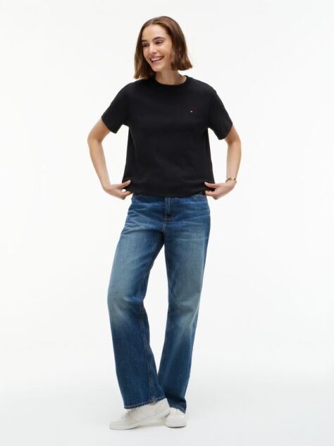 Μαύρο Boxy T-Shirt Με Πλέξη Interlock  Γυναίκες