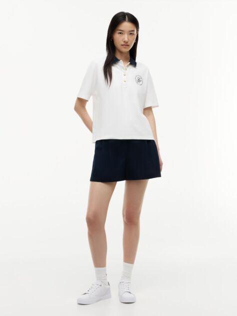 White Regular Fit Gold-Tone Button Polo Shirt  Women