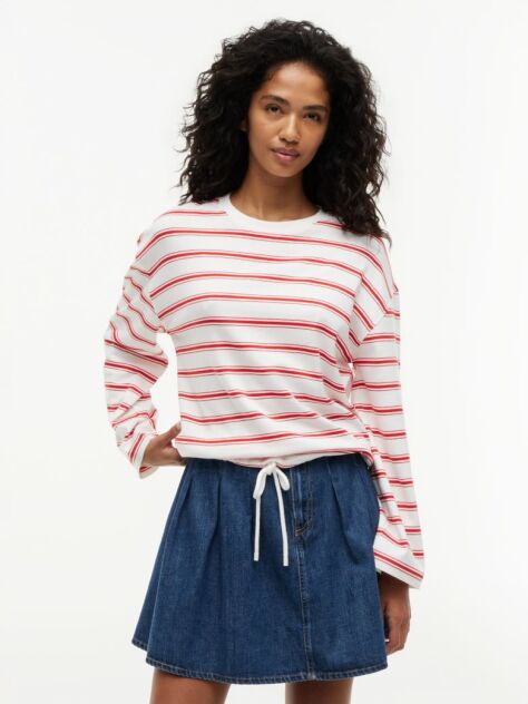 Multi Stripe Drawstring Hem Long Sleeve T-Shirt  Women