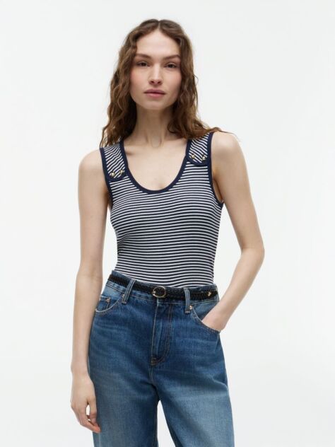 Multi Gold-Tone Button Ribbed Tank Top  Women